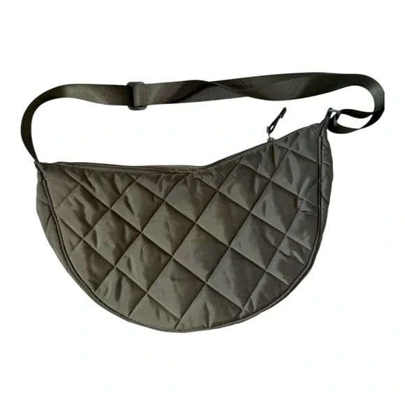 UNIQLO Quilted Round Shoulder Bag Olive Polyester EUC - Picture 5 of 8